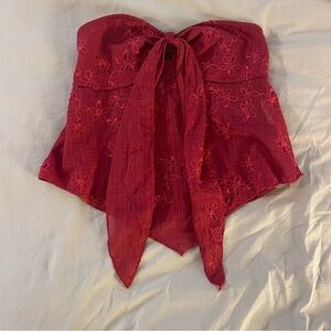 SHEIN Burgundy Tie Strapless Top